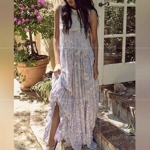 Free People Tiers For You Lavender Floral Maxi Dress Sz Small
